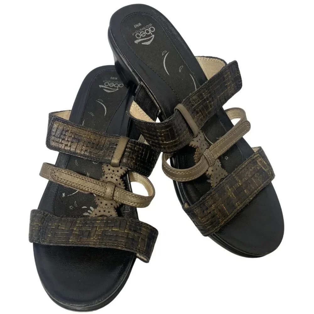Abeo Gillian Neutral Women's Sandals Slides Adjustable Straps Dress Heels Sz 9